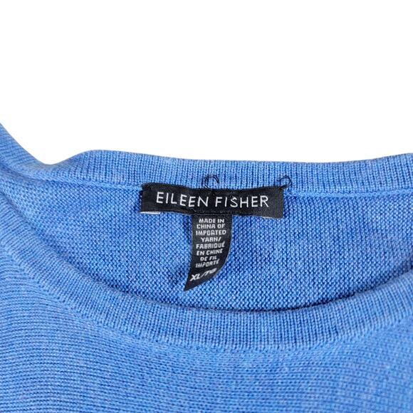 Eileen Fisher Tunic Sweater Short Dolman Sleeve Silk Coastal Relaxed Fit Blue XL - Picture 2 of 6